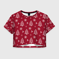 Футболка 3D укороченная женская Новогодний узор, цвет: 3D-принт
