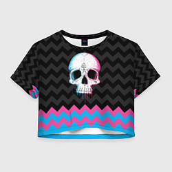 Футболка 3D укороченная женская Colored Skull, цвет: 3D-принт