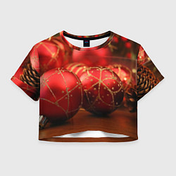 Футболка 3D укороченная женская Красные украшения, цвет: 3D-принт