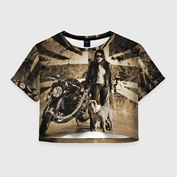 Футболка 3D укороченная женская Девушка байкер и английский бульдог, цвет: 3D-принт