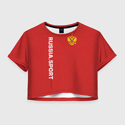 Футболка 3D укороченная женская Russia Sport, цвет: 3D-принт