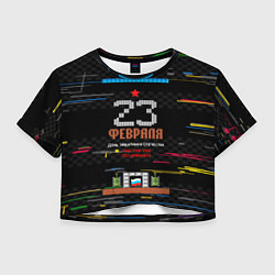Футболка 3D укороченная женская Танчики dendy 23 февраля, цвет: 3D-принт