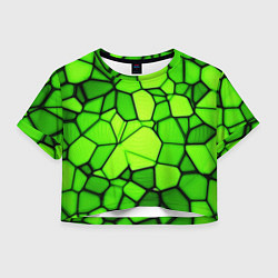 Футболка 3D укороченная женская Зеленая мозаика, цвет: 3D-принт