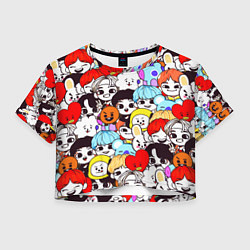 Футболка 3D укороченная женская BTS BT21, цвет: 3D-принт