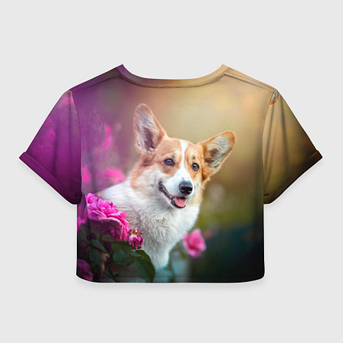 Женский топ Корги в розовом кусте / 3D-принт – фото 2