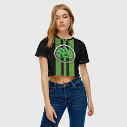 Футболка 3D укороченная женская Skoda Green Logo Z, цвет: 3D-принт — фото 2