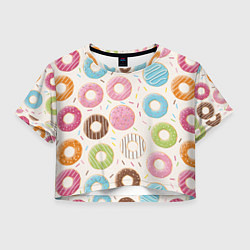 Футболка 3D укороченная женская Пончики Donuts, цвет: 3D-принт