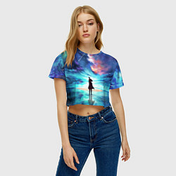 Футболка 3D укороченная женская Дотянуться до космоса, цвет: 3D-принт — фото 2