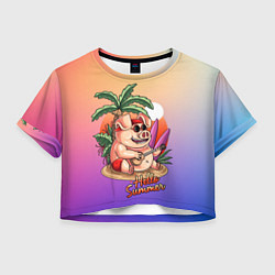 Футболка 3D укороченная женская Hello summer, цвет: 3D-принт