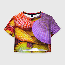 Футболка 3D укороченная женская Разноцветные ракушки multicolored seashells, цвет: 3D-принт