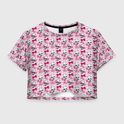 Футболка 3D укороченная женская Йоркширский Терьер на Розовом Фоне, цвет: 3D-принт