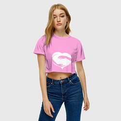 Футболка 3D укороченная женская Объятие, цвет: 3D-принт — фото 2