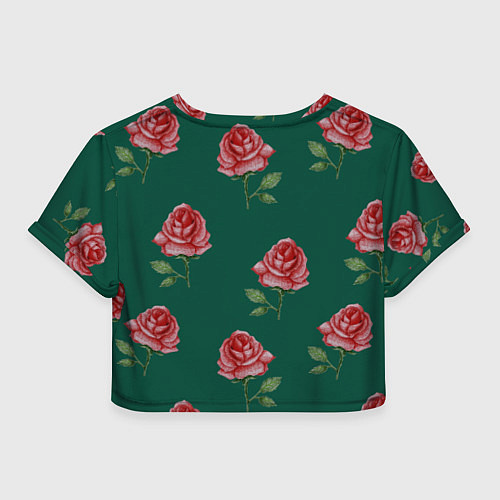 Женский топ Ярко красные розы на темно-зеленом фоне / 3D-принт – фото 2