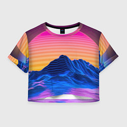 Футболка 3D укороченная женская Vaporwave Mountains Психоделика Неон, цвет: 3D-принт