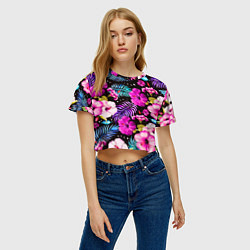 Футболка 3D укороченная женская Floral pattern Summer night Fashion trend, цвет: 3D-принт — фото 2