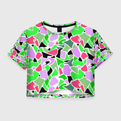 Футболка 3D укороченная женская Abstract pattern green pink spots, цвет: 3D-принт