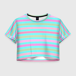 Футболка 3D укороченная женская Pink turquoise stripes horizontal Полосатый узор, цвет: 3D-принт