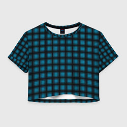 Футболка 3D укороченная женская Black and blue plaid, цвет: 3D-принт