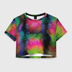 Футболка 3D укороченная женская Разноцветные брызги кляксы, цвет: 3D-принт