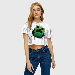 Футболка 3D укороченная женская Крипер в дыре, цвет: 3D-принт — фото 2