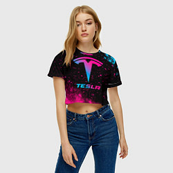 Футболка 3D укороченная женская Tesla - neon gradient, цвет: 3D-принт — фото 2