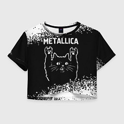 Футболка 3D укороченная женская Группа Metallica и рок кот, цвет: 3D-принт