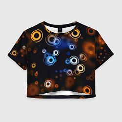 Футболка 3D укороченная женская Круги на черном фоне, цвет: 3D-принт