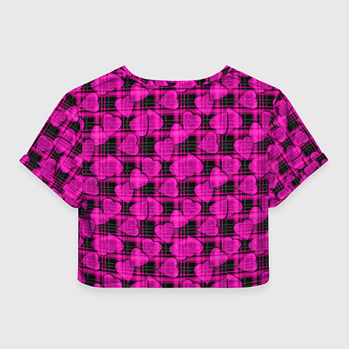 Женский топ Black and pink hearts pattern on checkered / 3D-принт – фото 2