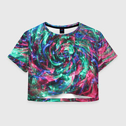 Футболка 3D укороченная женская Цветной круговорот, цвет: 3D-принт