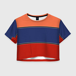 Футболка 3D укороченная женская Combined pattern striped orange red blue, цвет: 3D-принт