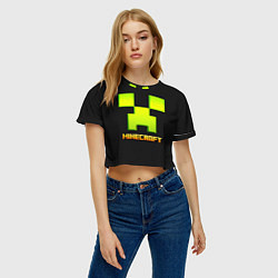 Футболка 3D укороченная женская Minecraft: neon logo, цвет: 3D-принт — фото 2