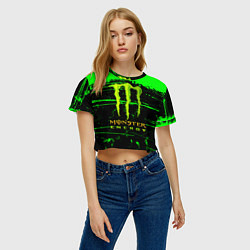 Футболка 3D укороченная женская Monster energy green neon, цвет: 3D-принт — фото 2