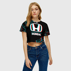 Футболка 3D укороченная женская Значок Honda в стиле glitch на темном фоне, цвет: 3D-принт — фото 2