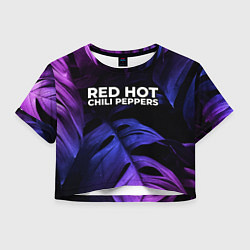 Футболка 3D укороченная женская Red Hot Chili Peppers neon monstera, цвет: 3D-принт