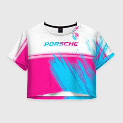 Футболка 3D укороченная женская Porsche neon gradient style: символ сверху, цвет: 3D-принт