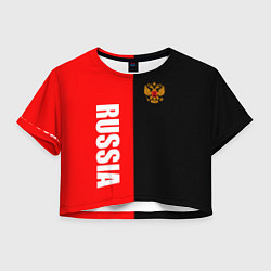 Футболка 3D укороченная женская Россия: Черно-красный, цвет: 3D-принт