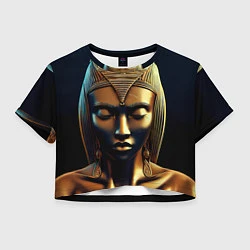 Футболка 3D укороченная женская Нейросеть - золотая статуя египетской царицы, цвет: 3D-принт
