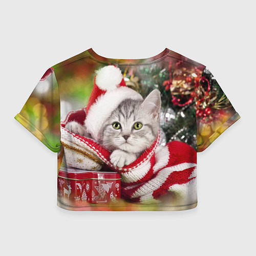 Женский топ Котенок в новогодней шапочке / 3D-принт – фото 2