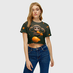Футболка 3D укороченная женская Милая девушка с мандаринами, цвет: 3D-принт — фото 2