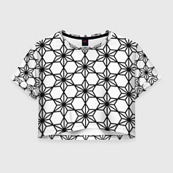 Футболка 3D укороченная женская Чёрно-белый абстрактный паттерн из звёзд, цвет: 3D-принт