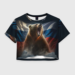 Футболка 3D укороченная женская Русский медведь патриот, цвет: 3D-принт