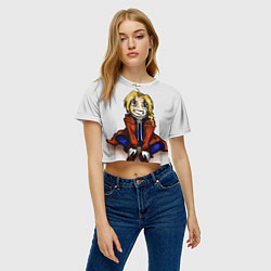 Футболка 3D укороченная женская Эдвард сидит, цвет: 3D-принт — фото 2