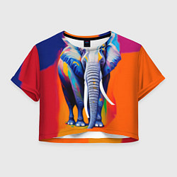 Футболка 3D укороченная женская Слон красочный, цвет: 3D-принт