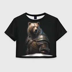 Футболка 3D укороченная женская Медведь в доспехах, цвет: 3D-принт