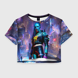 Футболка 3D укороченная женская Cyberpunk - brave girl - neural network, цвет: 3D-принт