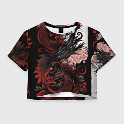 Футболка 3D укороченная женская Красный Irezumi узор, цвет: 3D-принт
