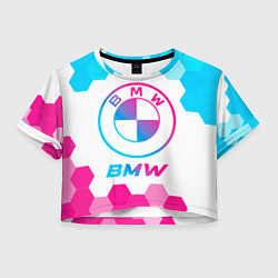 Футболка 3D укороченная женская BMW neon gradient style, цвет: 3D-принт