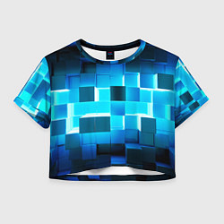 Футболка 3D укороченная женская Неоновые кубы с подсветкой, цвет: 3D-принт