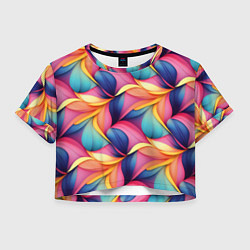 Футболка 3D укороченная женская Абстрактные цветы в узоре, цвет: 3D-принт