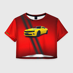 Футболка 3D укороченная женская Спортивный американский автомобиль Chevrolet Camar, цвет: 3D-принт